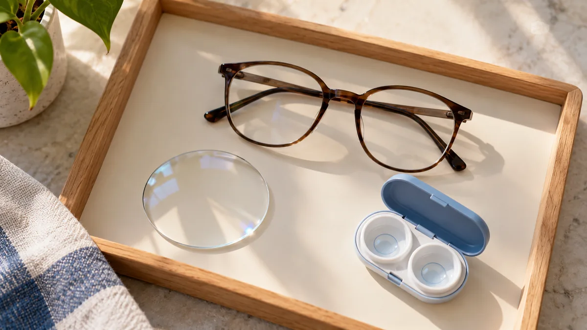 Lente de demonstração, óculos de grau e estojo de lente de contato: tipos de lentes