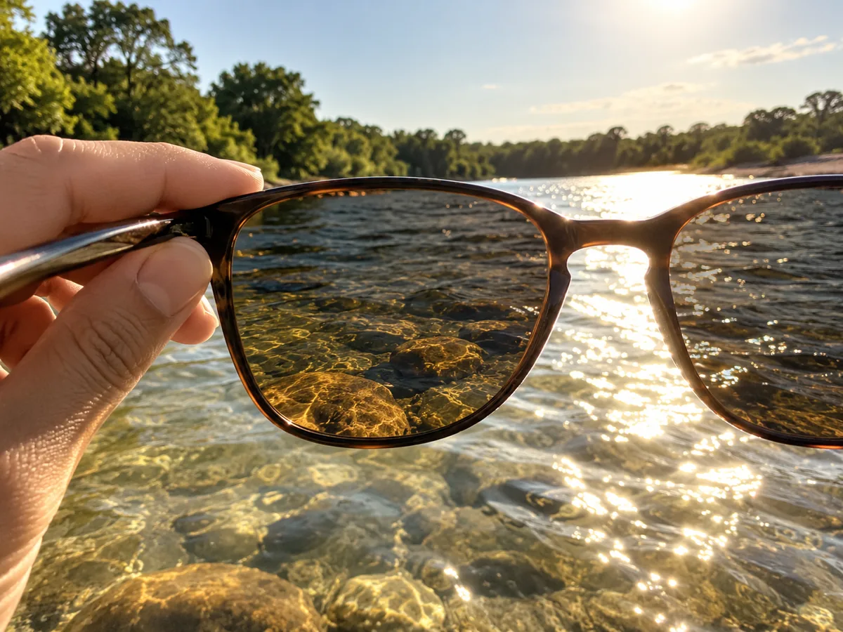 Lente polarizada tirando o reflexo da água e mostrando o fundo do rio