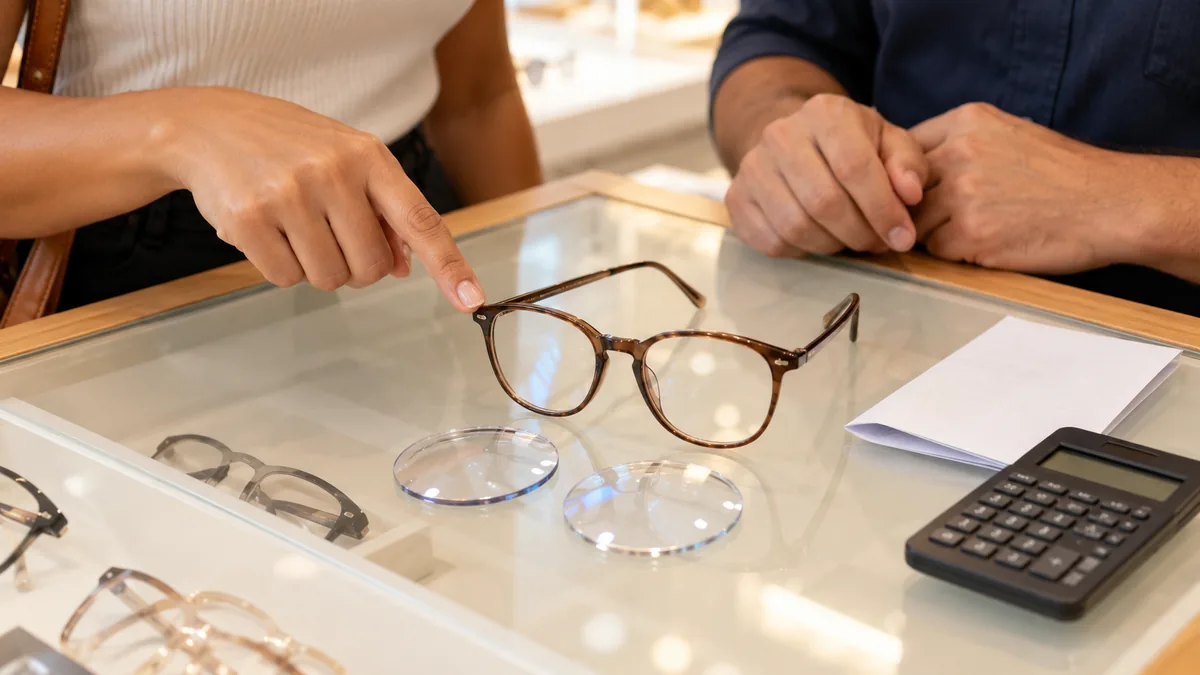 Armação, lentes de demonstração, receita e calculadora no balcão: o que muda o preço do óculos de grau